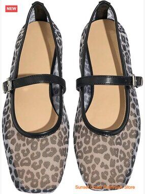 Mesh Mary Jane Flats Square Toe Buckle Closure Lightweight